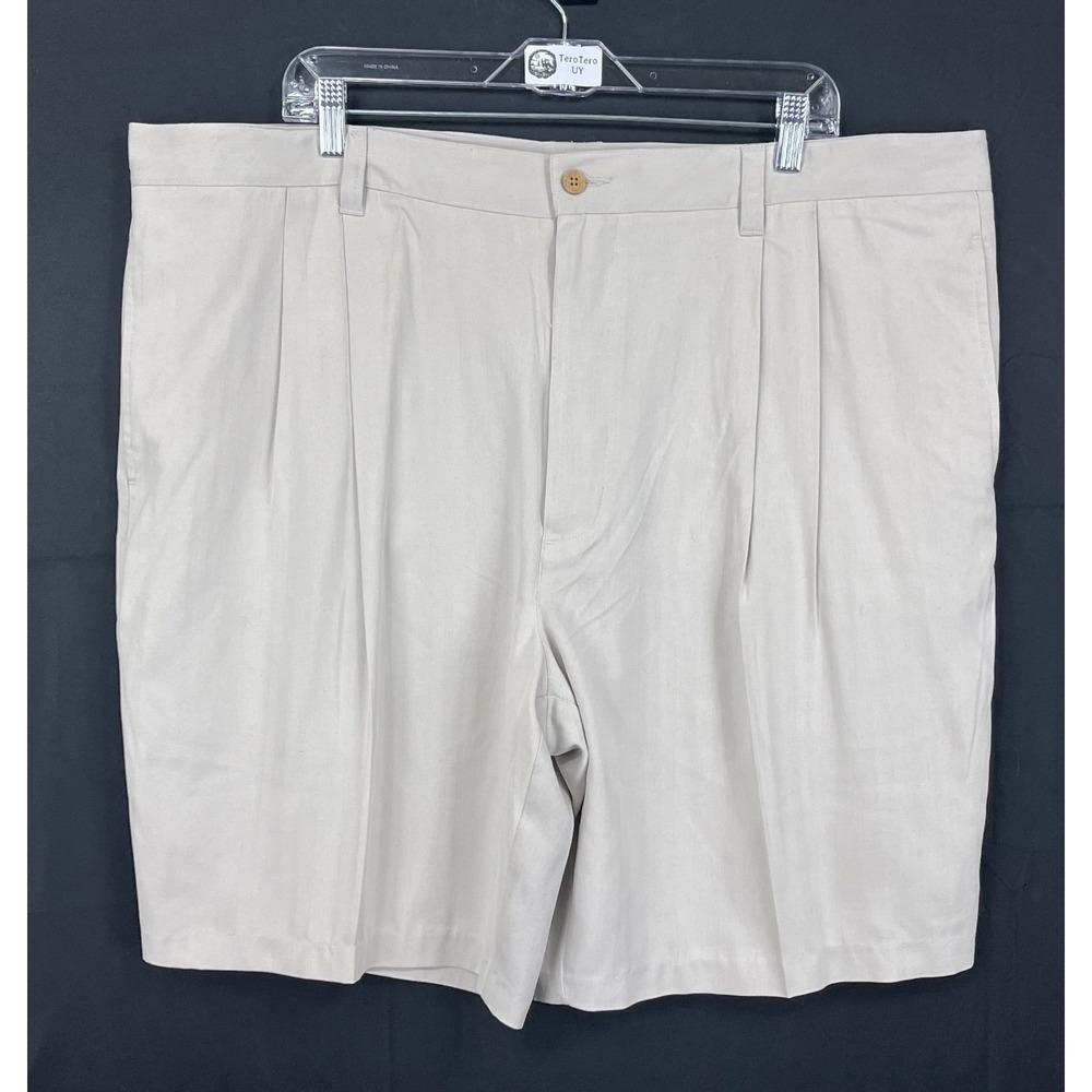 Montego Mon Mens 44 Pleated Silk Shorts Stone Beige Pineapple Tropical MTWS13117